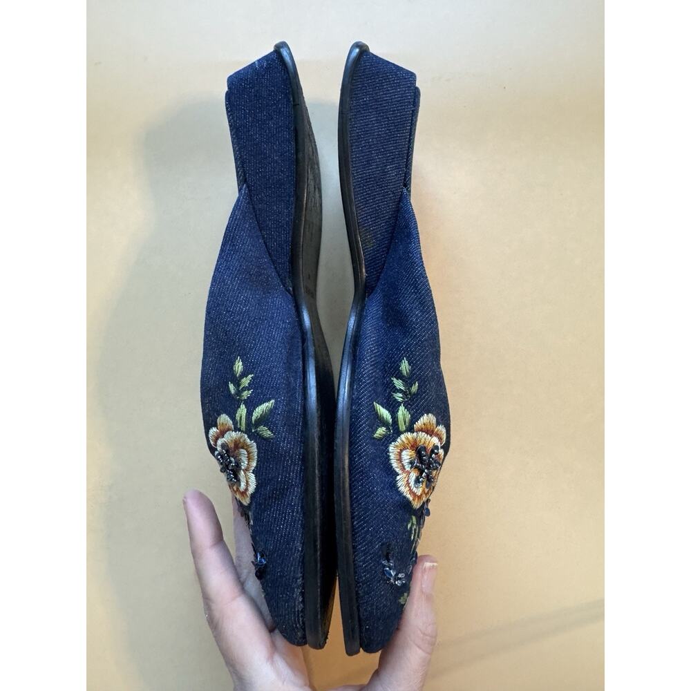 Nine West Y2K Denim Floral Embroidered Sequin Denim Mules Shoes Slip On Size 8 - Picture 5 of 9